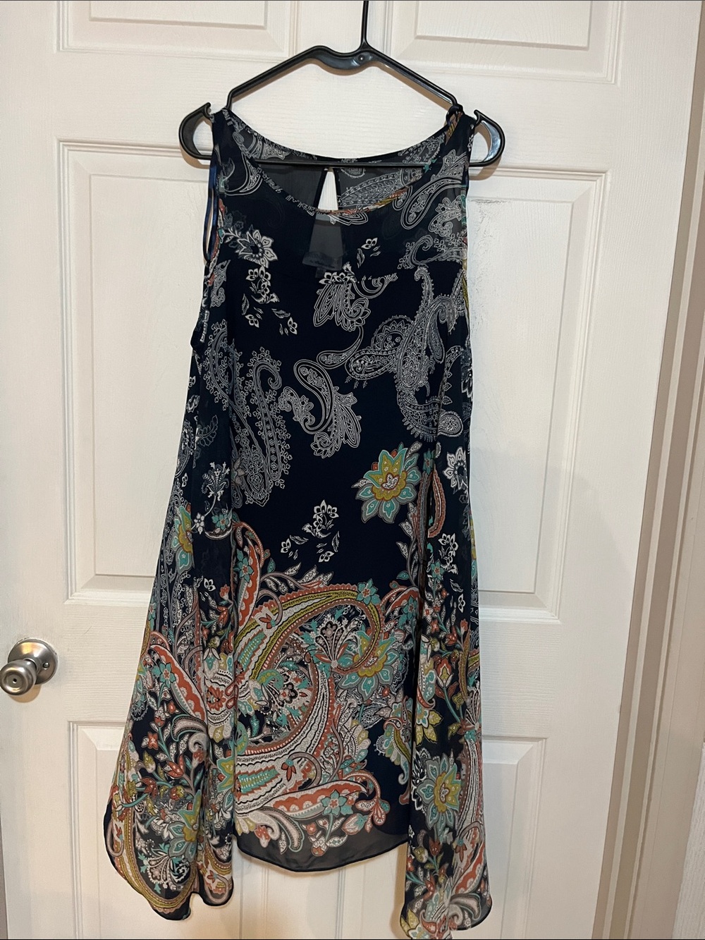 Signature by Robbie Bee Black Paisley Midi Dress with Teal & Coral Accents